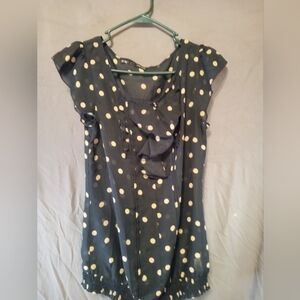 Maurice Navy And Tan Sheer Polka Dot Blouse